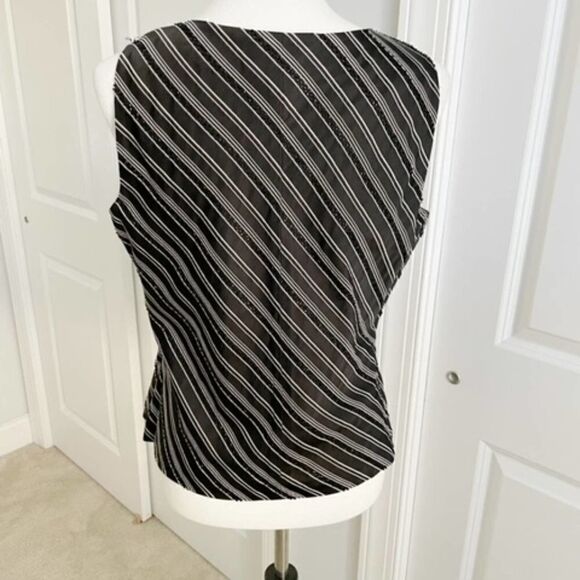 Talbots Petite Black White Stripe Beaded Top Size 12 - Picture 2 of 6